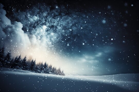 wallpaper, beautiful winter with snowflakes, and starry sky