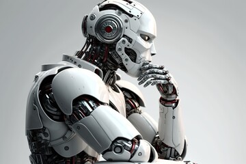 Thinking robot,white humanoid robot Thinking ,isolated white background, Generative ai
