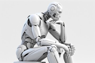 Thinking robot ,isolated white background, Generative ai
