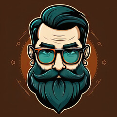 Illustration of a interesting hipster man with long beard wearing glasses. Generative AI
