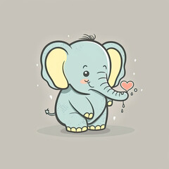 Cute Funny Elephant on a color background. Color illustration.Generative AI