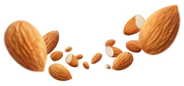 Flying almonds cut out