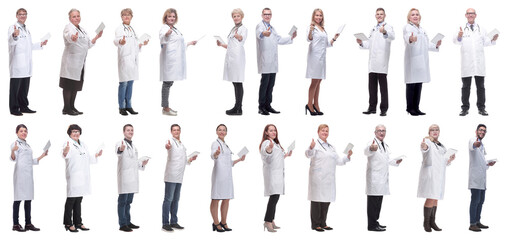 group of doctors with clipboard isolated on white