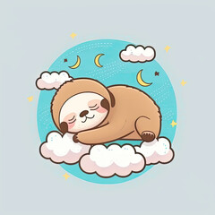 Tired childish raccoon sleeping on a comfortable cloud. Generative AI