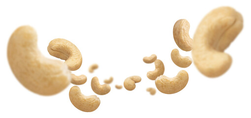Flying delicious cashew nuts cut out