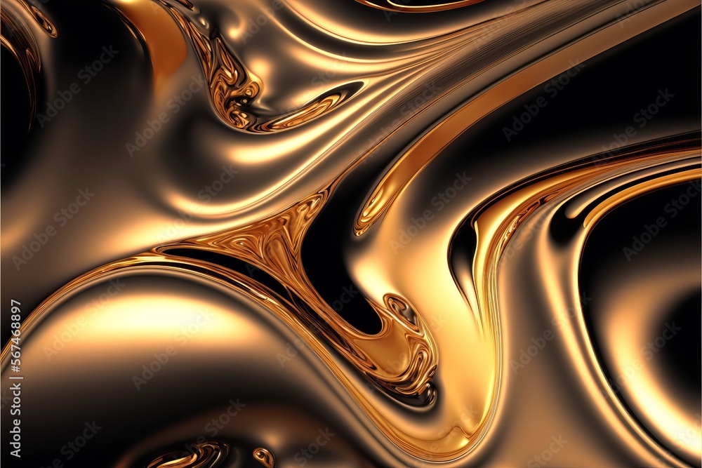 Wall mural glossy gold metal fluid glossy chrome mirror water effect background backdrop texture generative ai