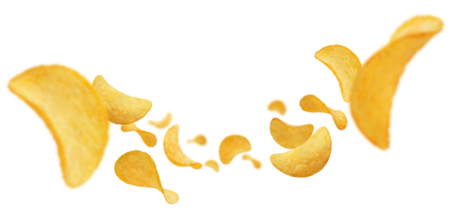 Flying delicious potato chips cut out