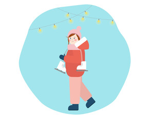 A girl with a ice skating boots