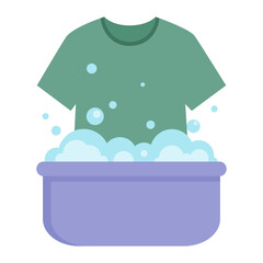 T-shirt in a basin with soapy water is washed by hands