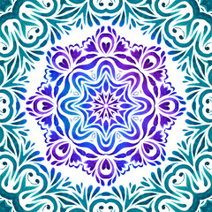Abstract multicolor medallion tile seamless ornamental pattern.