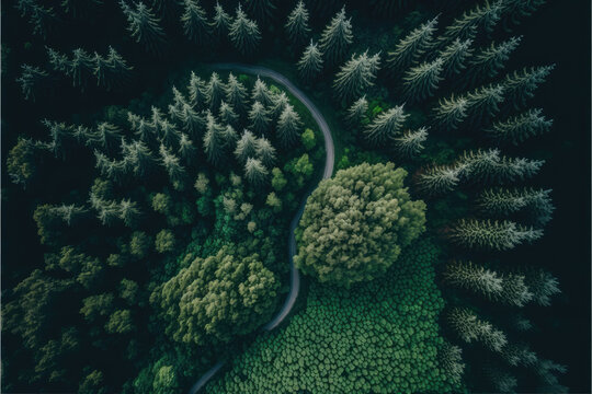 Aerial view of a forest road