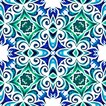 Abstract multicolor medallion tile seamless ornamental pattern.
