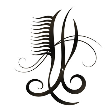 Stylist scissors and comb unique abstract design. Design for hair stylist and beauty salon