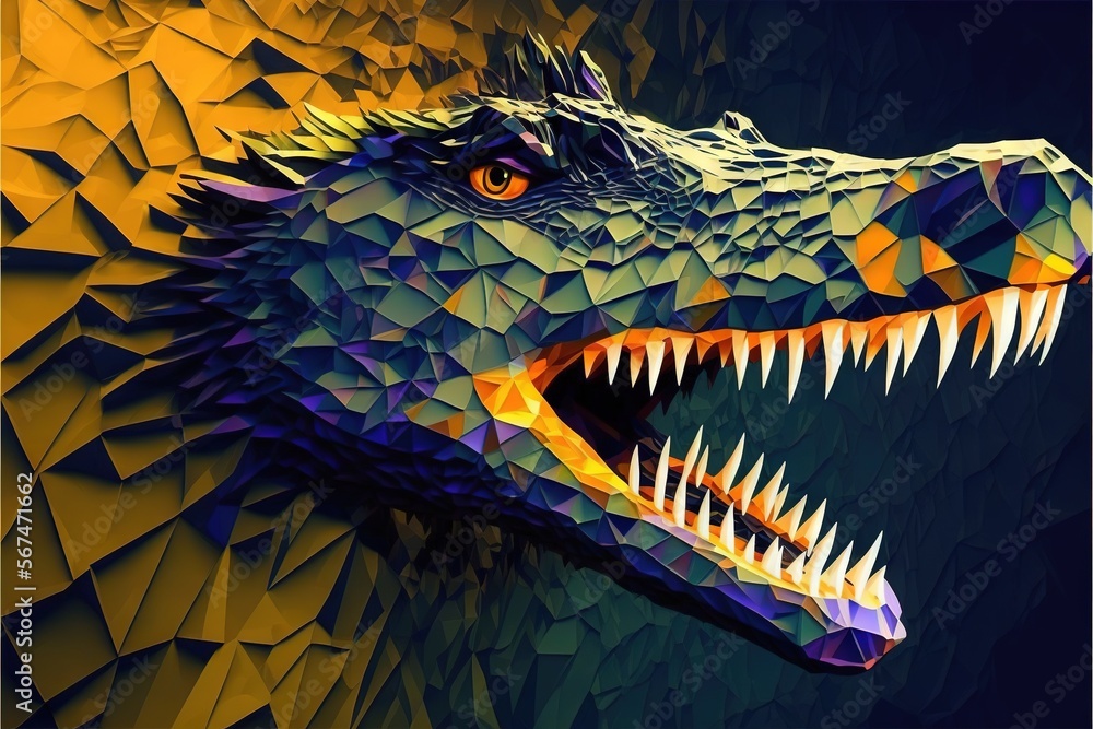Aufkleber a low polygonic image of a dinosaur's head with sharp sharp teeth and sharp sharp sharp sharp sharp 