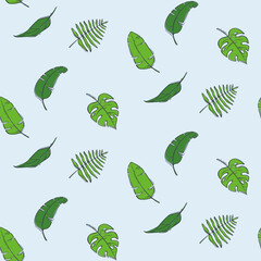 Seamless pattern with bright tropical leaves. Wild jungle. Vector illustration in a flat style.