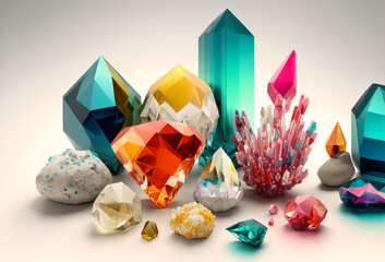 colourful crystals and gemstones. Spiritual healing. Generative ai