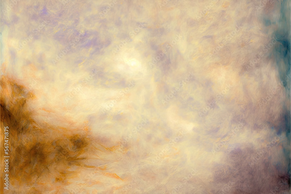 Poster a painting of a tree in a field with a sky background and clouds in the background with a yellow and