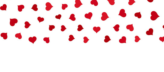Love valentine background with red petals of hearts on transparent background