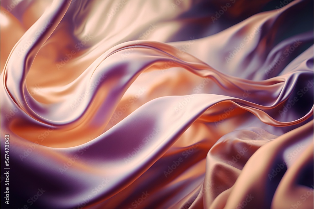 Poster an abstract image of a flowing fabric in shades of pink and orange, with a soft, flowing fabric in t