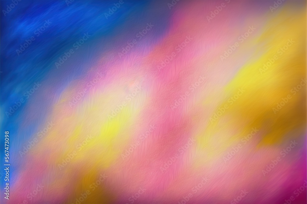 Poster a blurry image of a blue, yellow, and pink background with a red and yellow stripe on the bottom of 