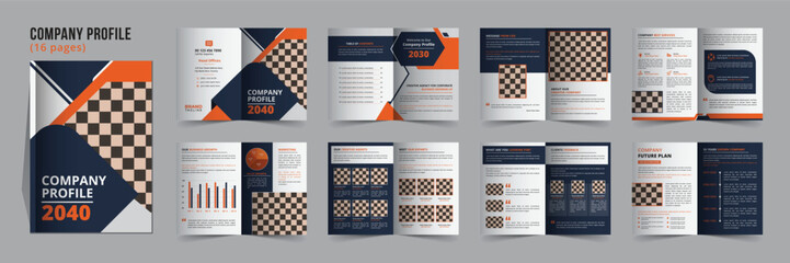 16 pages bifold business company brochure template design, A4 company profile template design