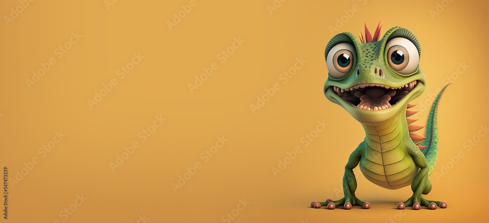 Poster Cute Cartoon Iguana Character Banner with Space for Copy (Generative AI)