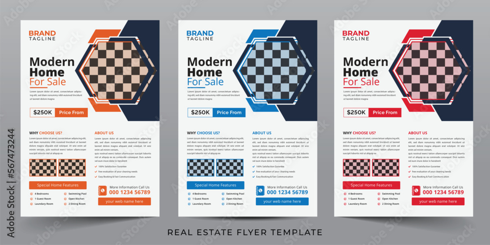 Wall mural real estate agency and home apartment agency flyer template design with creative shape