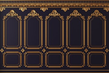 Classic wall of white and gold wood panels - obrazy, fototapety, plakaty