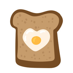 Heart shaped egg in toasted slice of rye bread. St Valentine's day Love breakfast design