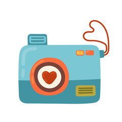 Vector hand drawn photo camera with heart. Love camera icon