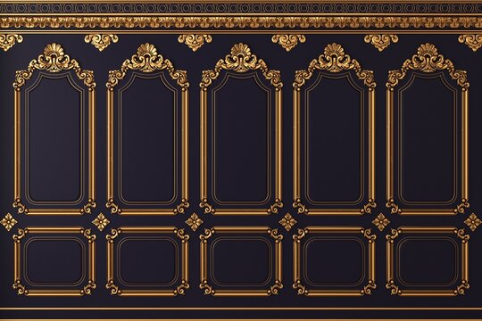Classic wall of white and gold wood panels