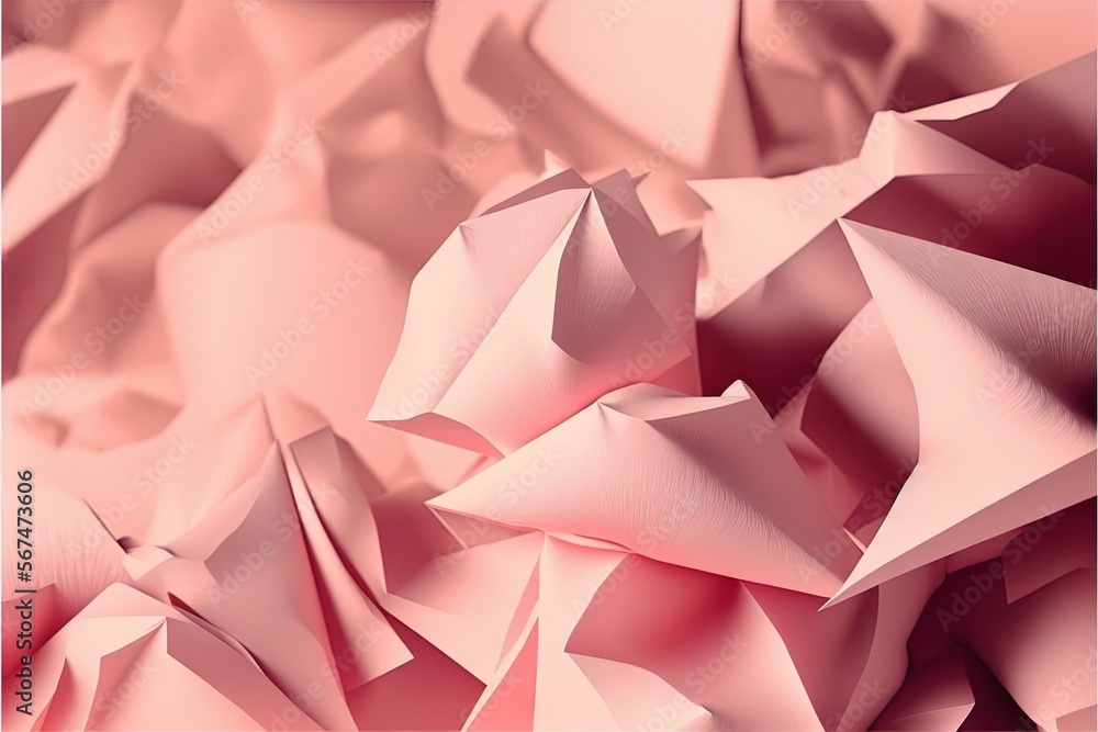 Poster a pink abstract background with a lot of folded up paper pieces in the center of the image and a blu