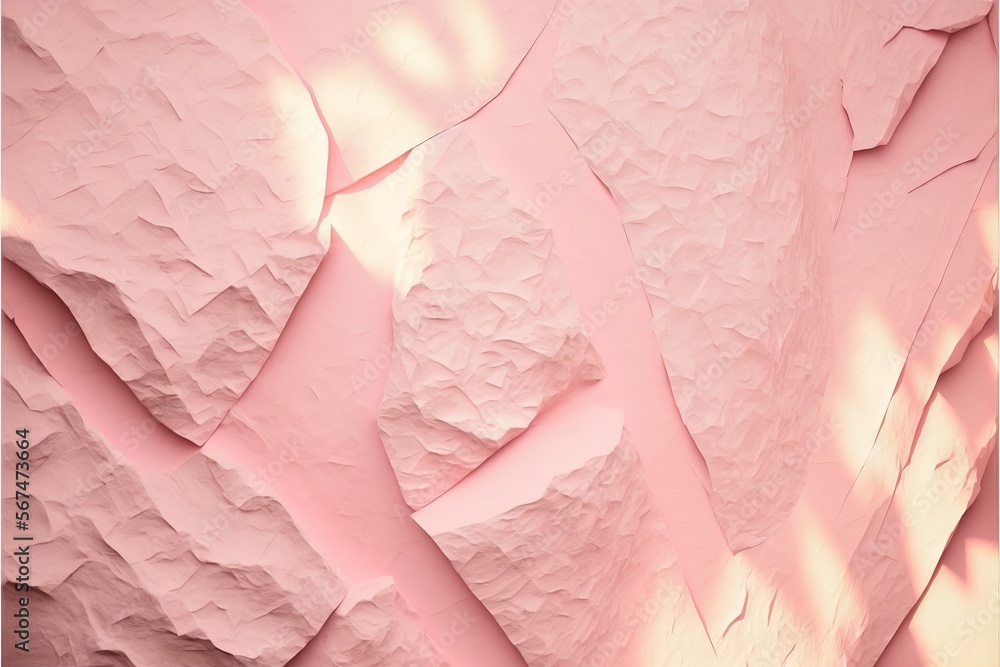 Poster a pink wall that has a bunch of rocks on it with a shadow of a tree on the side of it and a pink wal