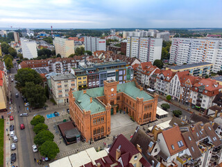 Town Hall in Kołobrzeg, aerial view - obrazy, fototapety, plakaty