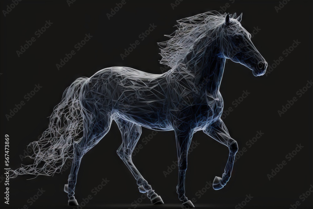 Aufkleber a horse that is standing up in the dark with its tail up and its head turned to the side, with a bla