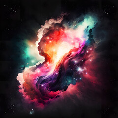 Colorful Waterink Style Galaxies Illustration, Cosmic Digital Art, Generative AI