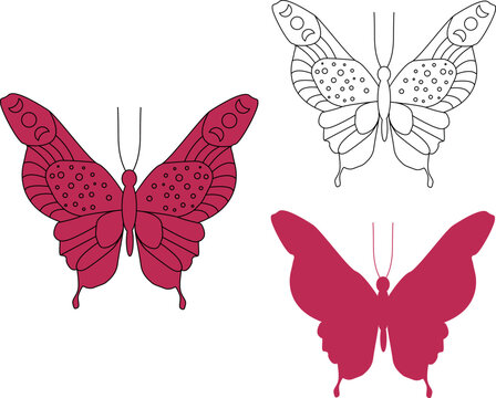 Butterfly silhouette. Vector graphics of a butterfly. Butterfly design background and line art. Viva Purple butterfly, vector illustration. Viva purple color.