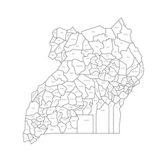 Uganda political map of administrative divisions - obrazy, fototapety, plakaty