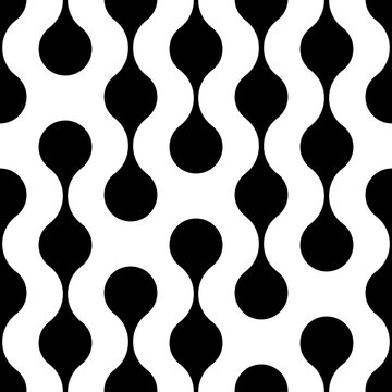 Circle Seamless Pattern. Repeating Black Dot On White Background. Repeated Metaballs Wallpaper. Abstract Design For Tech Print. Modern Repeat Backdrop. Blobs Shapes. Rings Form. Vector Illustration