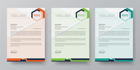 Modern business letterhead, stationery and brand identity template design with 3 color variation