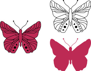 Butterfly silhouette. Vector graphics of a butterfly. Butterfly design background and line art. Viva Purple butterfly, vector illustration. Viva purple color.