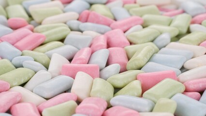 Multi color chewing gum close up. Heap of chewing gum