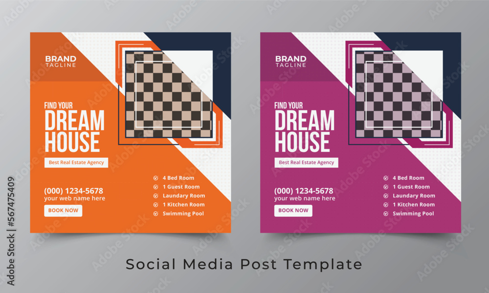 Wall mural Real estate and home apartment social media post template design with square shapes