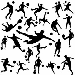 
A set of soccer silhouettes, football players,