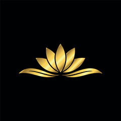 Gold Color Abstract Flower Decoration Lotus Flower Vector Logo Template