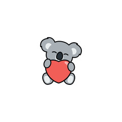 Cute koala with red heart cartoon, vector illustration © Totostarkk9456