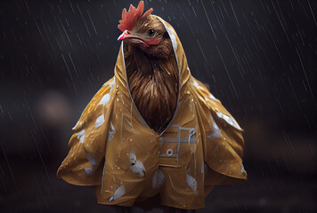 rooster in a rain jacket at night, generative ai