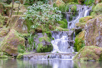Fototapeta na wymiar Japanese Garden waterfall Portland Oregon