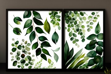 background with green leaves, Green leaves, green branches collection, eucalyptus, olive. For wedding invitations, anniversary, birthday, prints, posters.