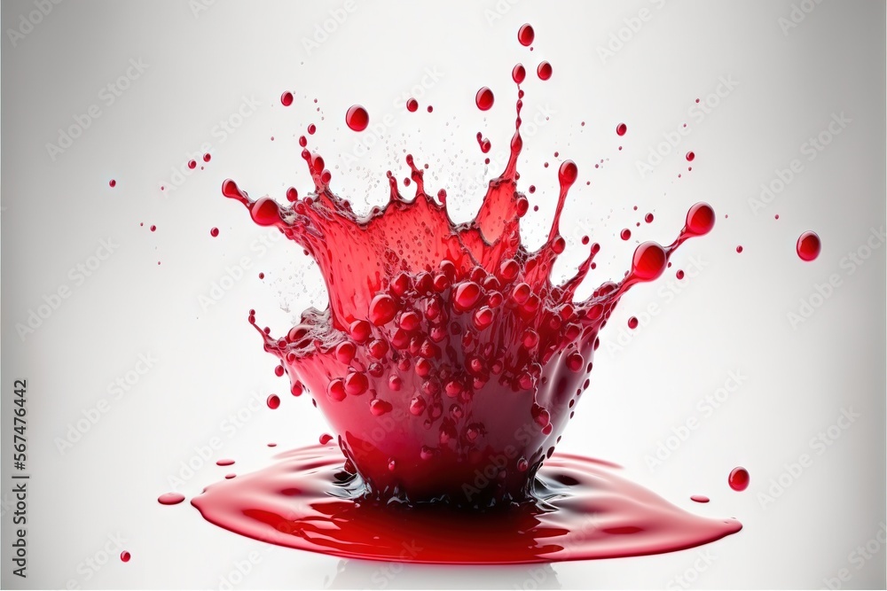 Poster a red liquid splashing out of a red liquid puddle on a white background with a white background and 